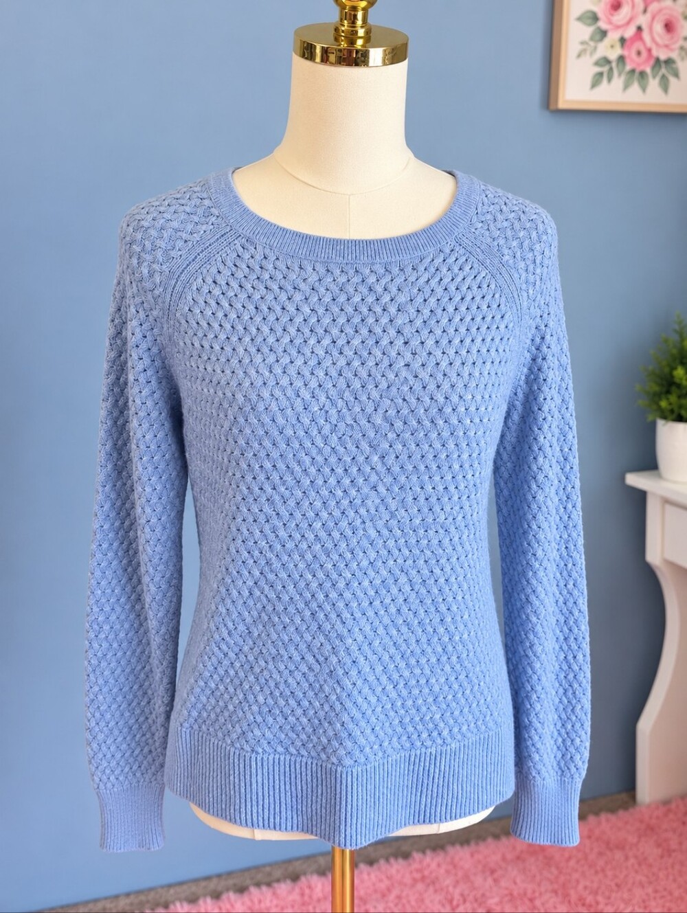 American Eagle Blue Textured Knit Sweater Size Small
